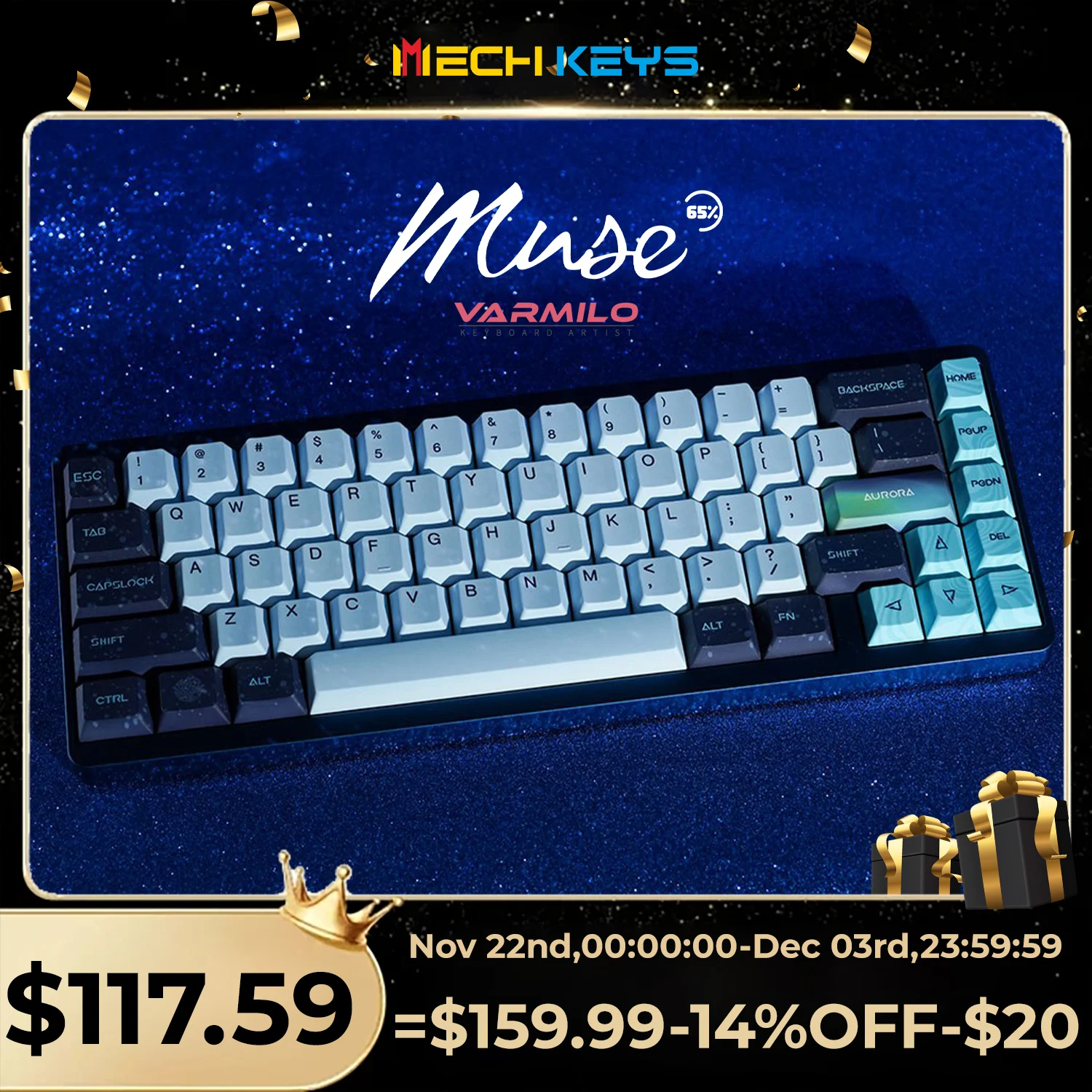 VARMILO Muse65 Magnetic Switch Aluminum Alloy Mechanical Keyboard 67 Keys RGB Backlit PBT Keycaps Hot-swappable Gamer Keyboard