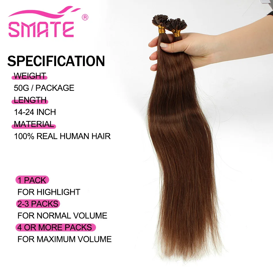 SMATE V Tip Hair Extensions Human Hair Ombre Medium Brown Mixed Natural Blonde Indian Remy Human Hair Balayage 12"-26" 0.8G pc