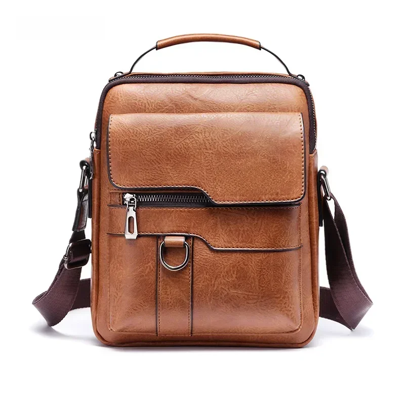 WEIXIER Men Crossbody Bag Shoulder Bags Vintage Men Handbags Large Capacity PU Leather Bag For Man Messenger 가방 tote bolsa purse — zdjęcie 2