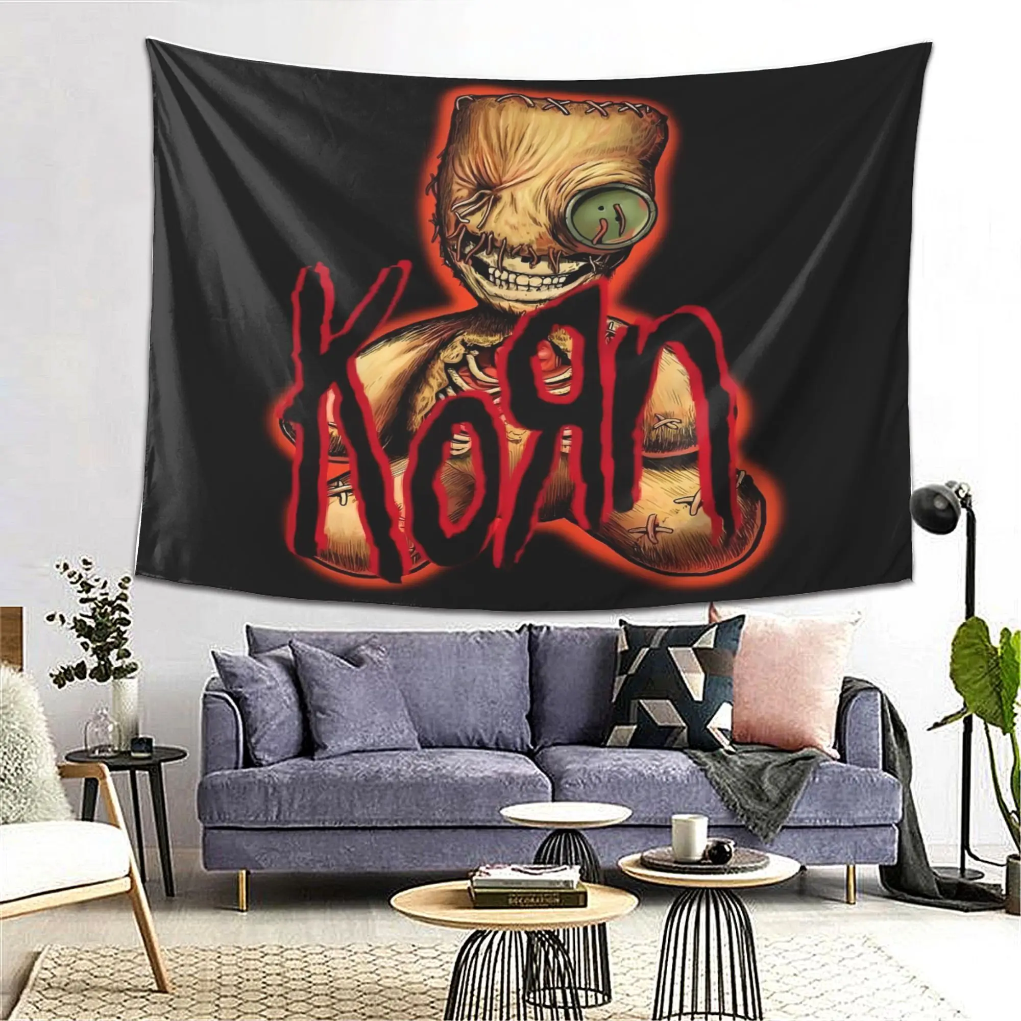 Korn Band Logo Tapestry  Modern Art Wall Decor Frameless Artwork for Home Living Room Bedroom Coffee Shop Office Bar Music Room
