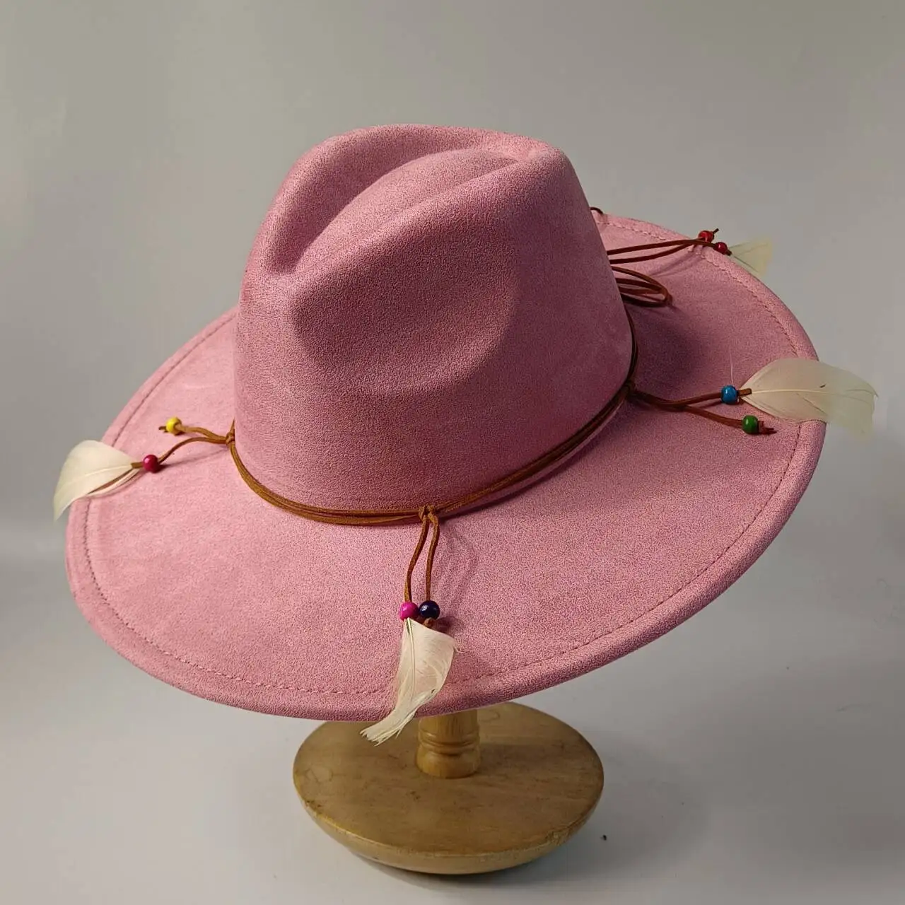 

Suede bean paste colored fedora hat brim 9.5 cm Bohemian style accessories jazz hat classic church hat wide brim hat women's hat
