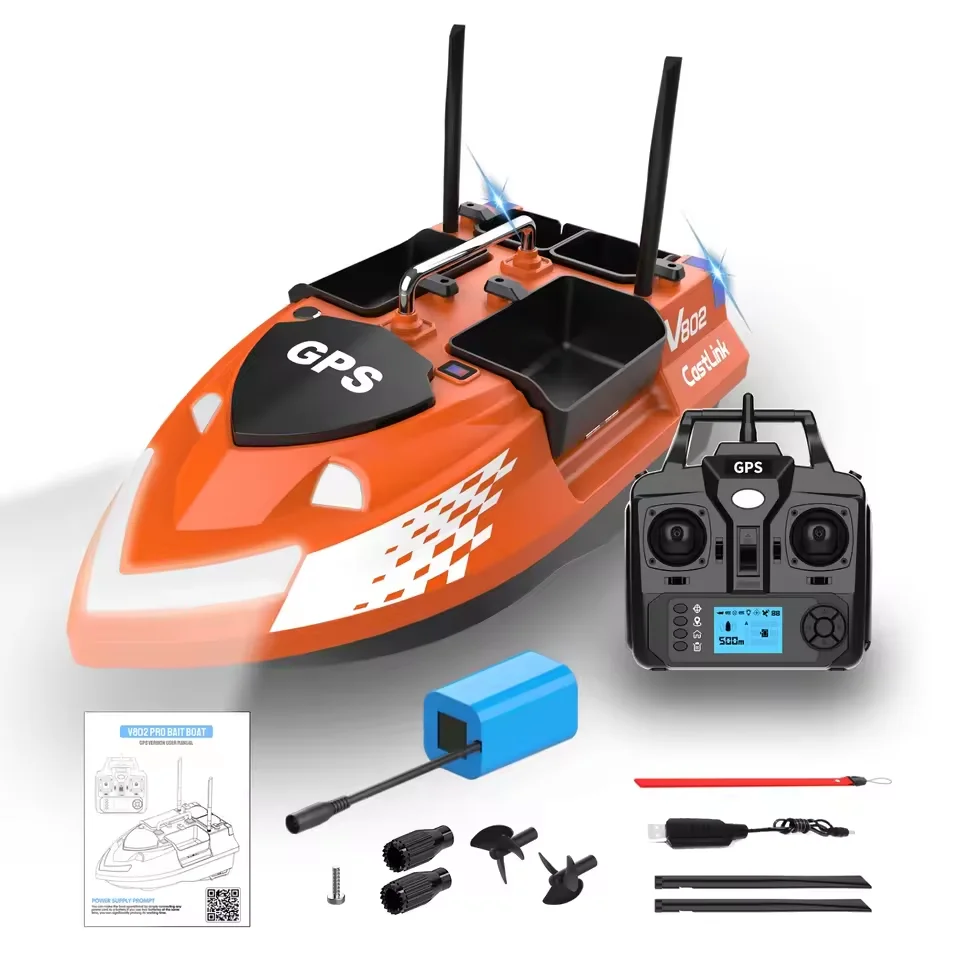 Flytec V802 Pro RC appât bateau pêche 4 chambres d'appâts 500m perdu/faible puissance retour automatique 160 Points 3KG charge maximale 18000mAh pêche