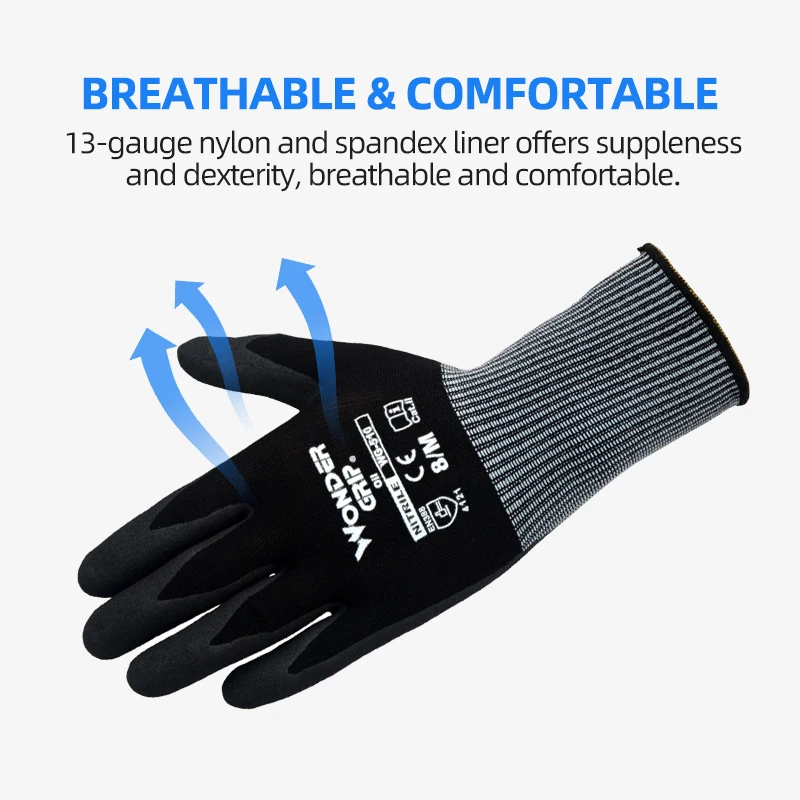 Wonder Grip 12 Pairs/24 Pcs Oil-Proof Safety Work Gloves with Micro-Foam Nitrile Palm Coating 13 Gauge Nylon Lining Anti-Slip