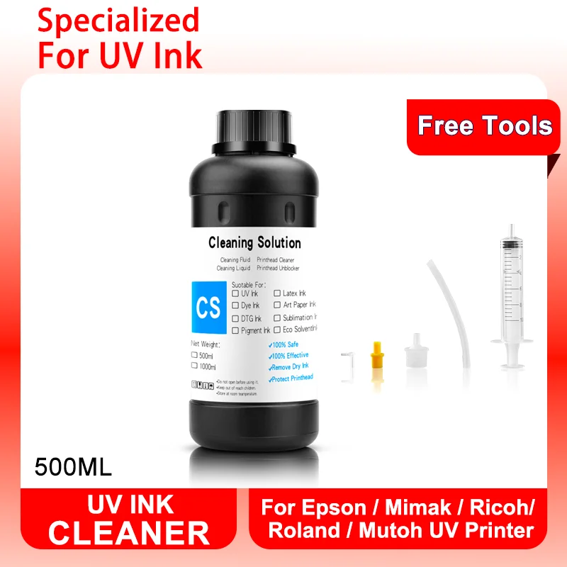 UV Ink Cleaning Liquid 500ML/bottle For Epson Mimak Ricoh Roland Mutoh UV Printer UV Cleaner For All Modified UV Flatbed Printer