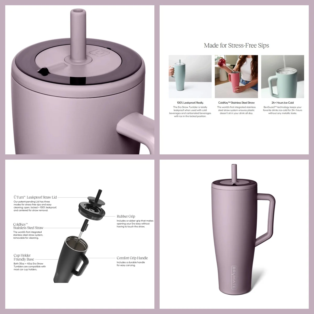 40oz Era Lilac Dusk Insulated Stainless Steel Tumbler with Handle | 100% Leakproof, SoftSip Straw, Cup Holder Friendly Water Bottle for Travel/Gym