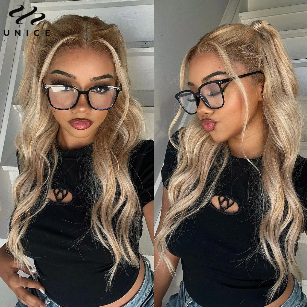 Unice Ash Blonde Body Wave 13X4 Lace Frontal Wig Pre Cut Pre Bleached Pre Everything Lace Frontal Wig Human Hair Ready To Wear