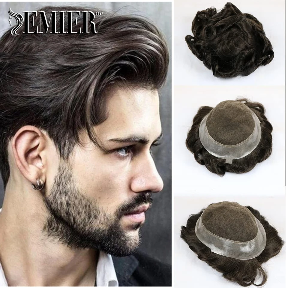 Breathable Australia Men Toupee French Lace and PU Base Wig For Men European Hair Replacement System Unit Male Hair Prothesis