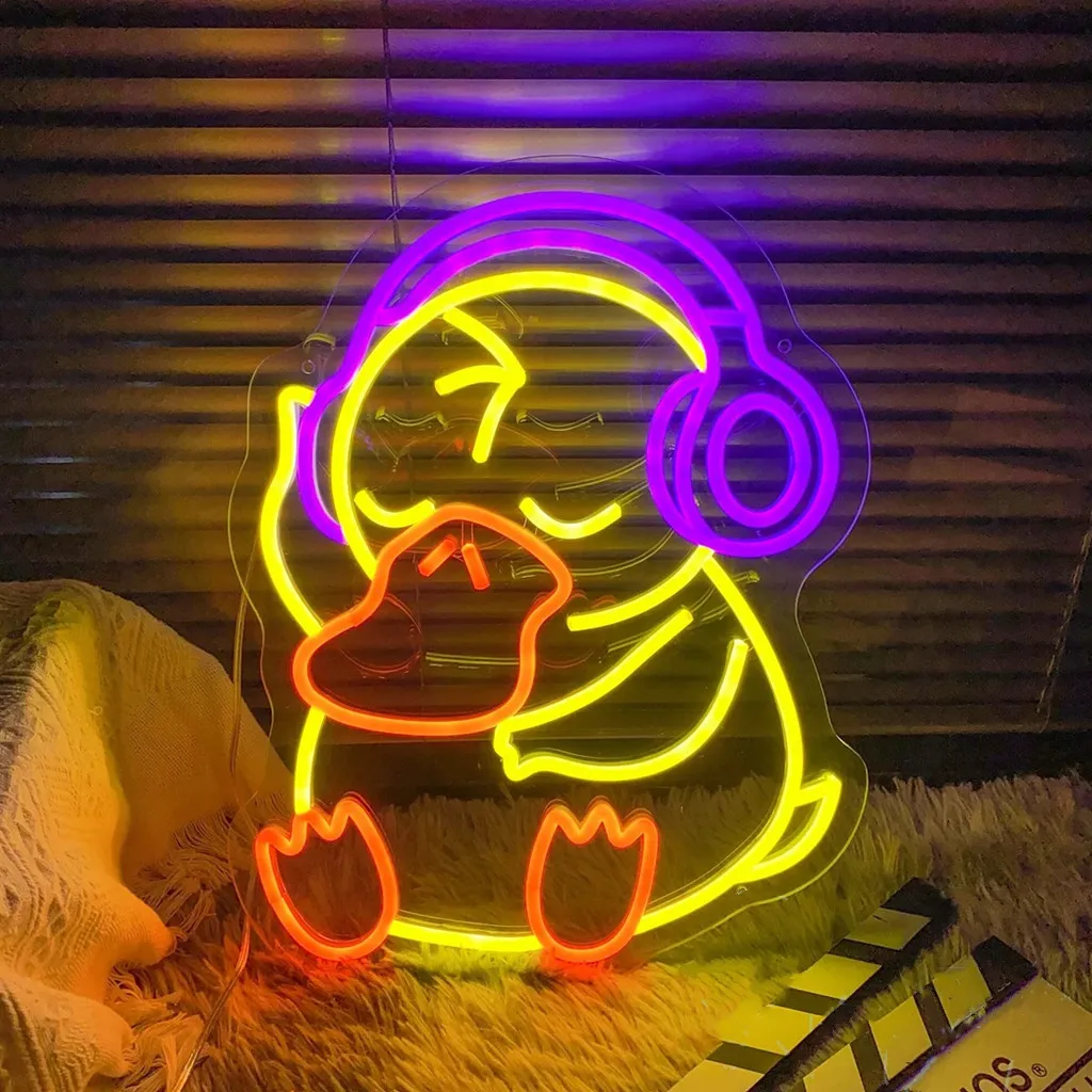 

Duck Neon Sign Wall Art, Duck With Headphones USB Led Neon Sign, Kid's Room Neon Light, Wall Decor, Bedroom Game Room Decor