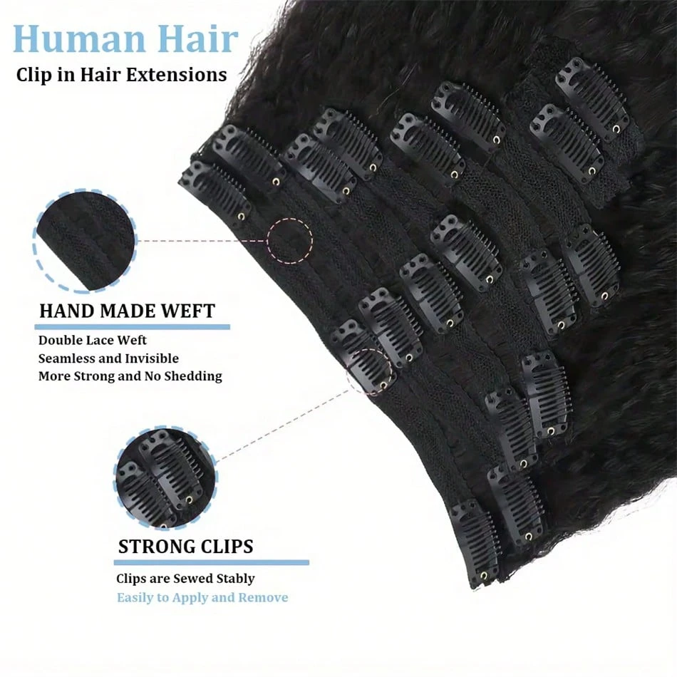 Clip In Hair Extensions Real Human Hair Clip Ins Kinky Straight Human Hair Clip In Extensions Soft Silky Invisible Real Hair