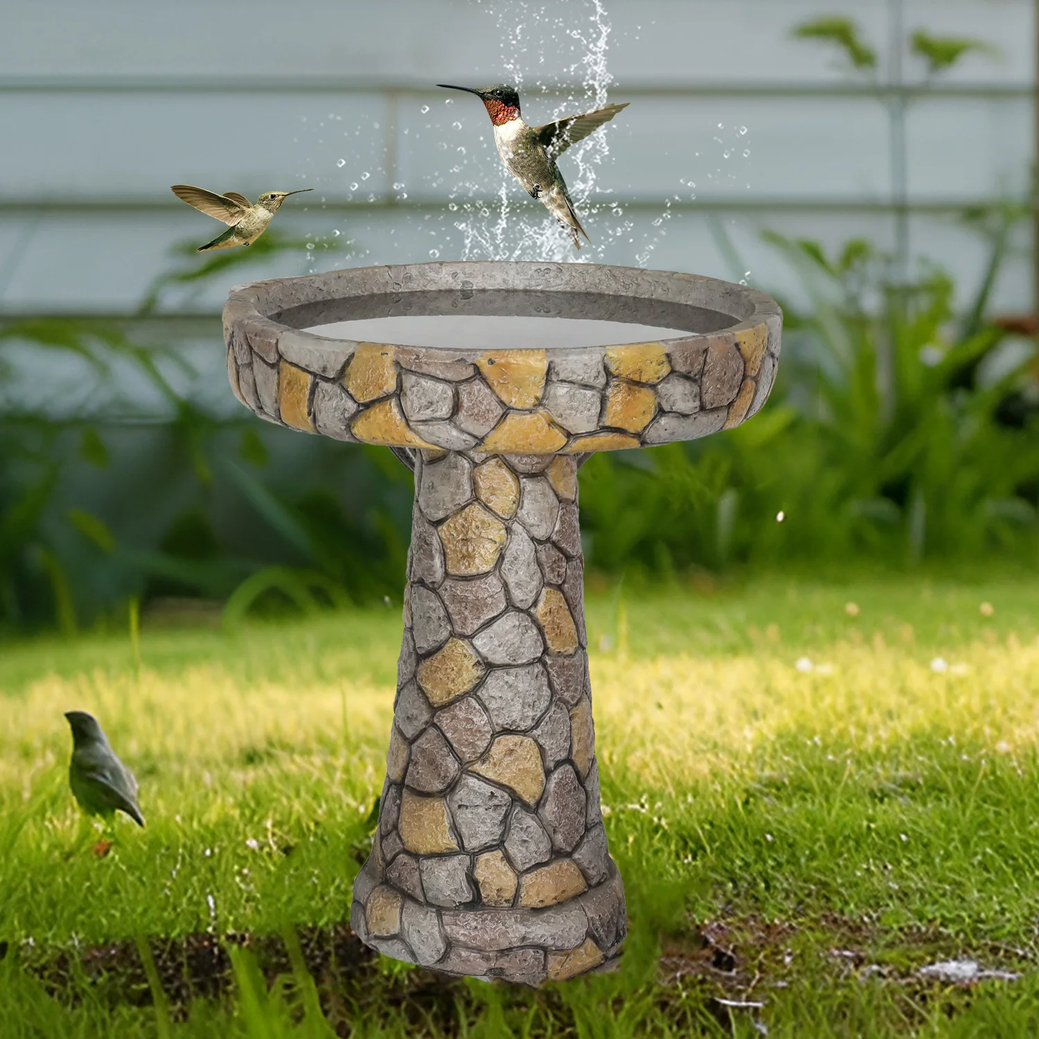 

Outdoor Bird Bath - 24" H * 18.8" Φ Mosaic Stone Design BirdBath Perfect for Adding Interest to Your Garden PatioBackyard Porch