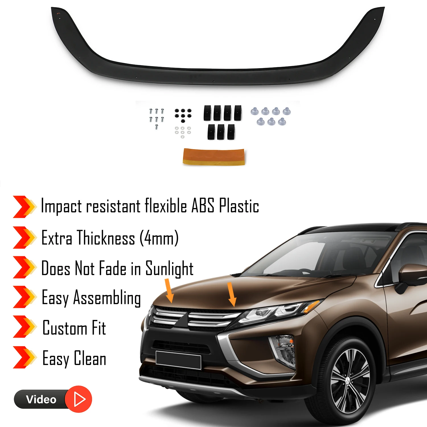 Hood Deflector Guard for Mitsubishi Eclipse Cross (2018+) Bug Shield Bonnet Protector / 4 mm thickness material