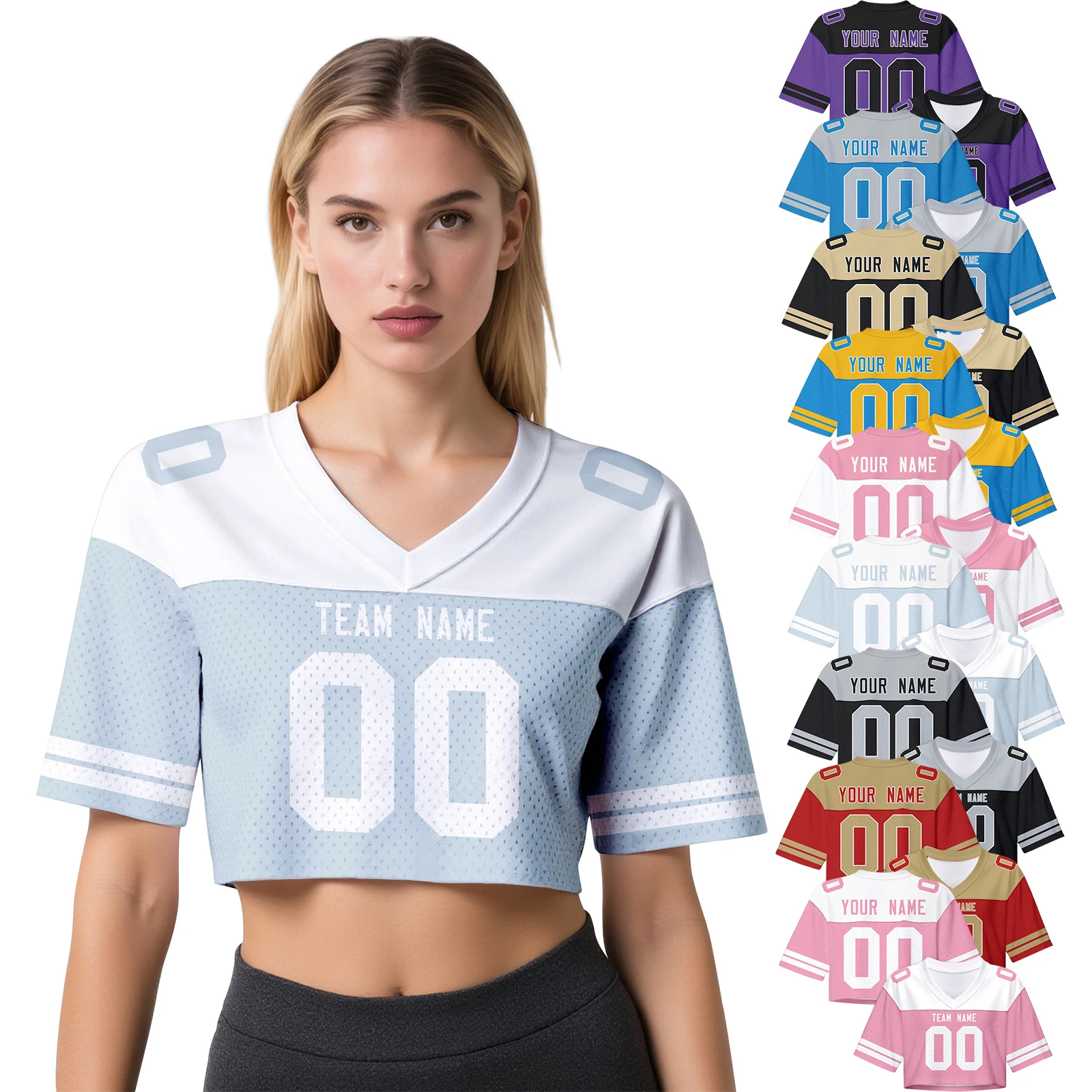 

Custom America Football Jersey Crop Top for Girls Personalize Football T-Shirt with Name Number Women Football Crop Tee for Fan
