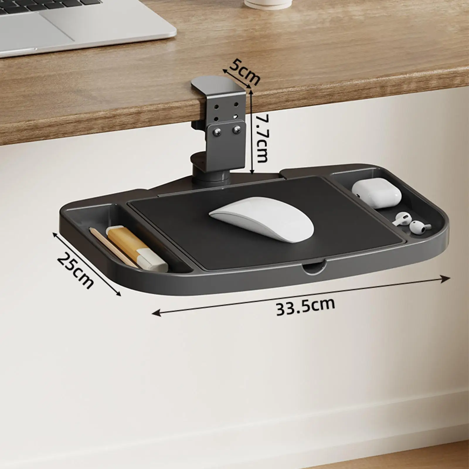 Clamp on Desk Organizer Convenient Easy to Install 360° Rotating Under Desk Mouse Tray for Dorm Home Bedroom Office Workplace