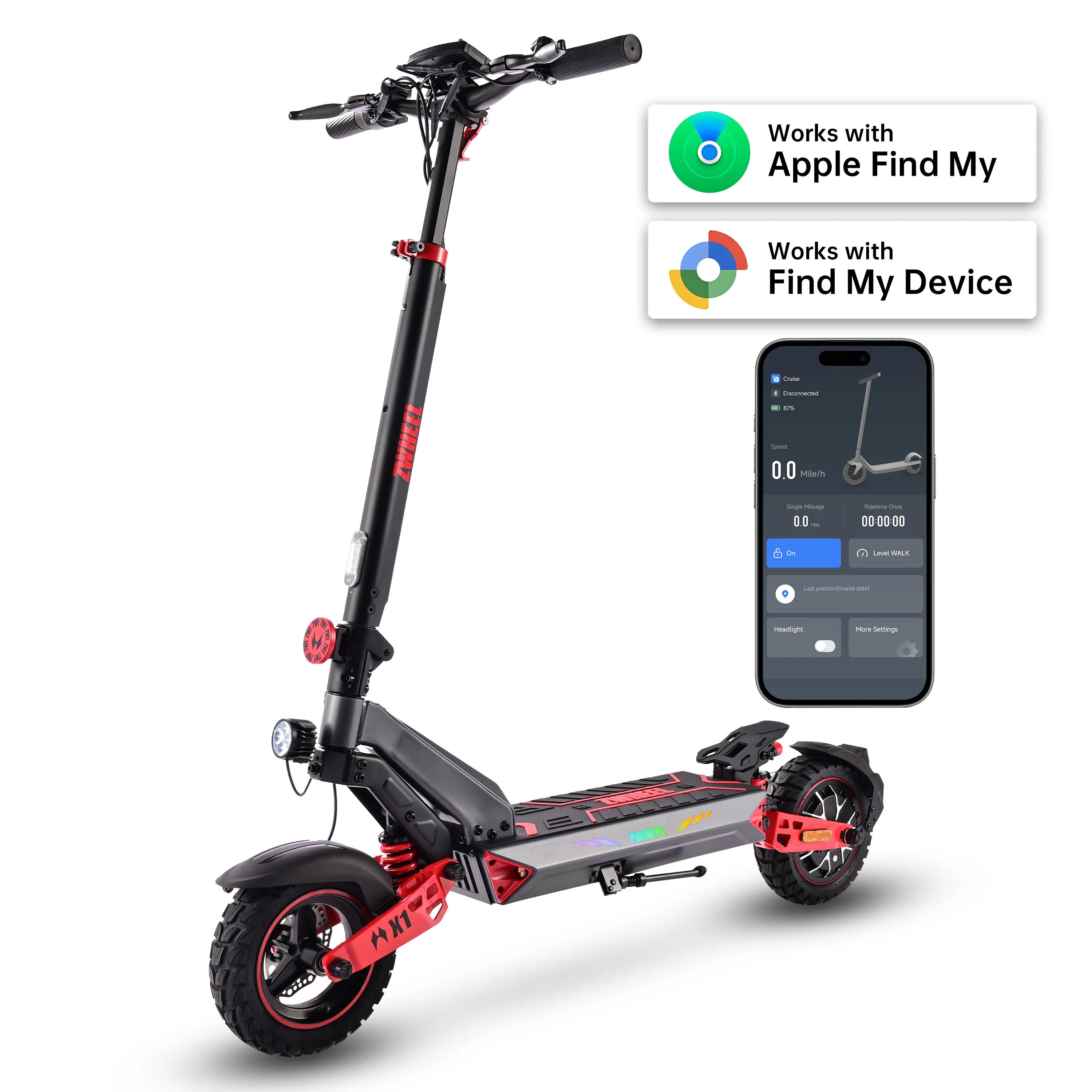 

D3 1200W Single Motor Electric Scooter for Adults 48V15Ah Battery 32Mph Max Speed 34Miles 10''All-Terrain Off-Road Tire Escooter