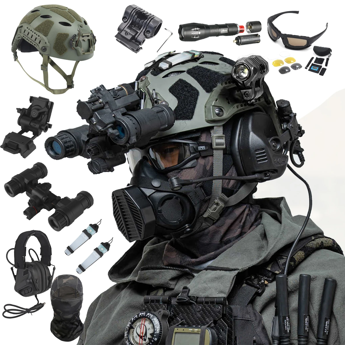 Tactical Helmet Set Fast Airsoft Full face protection Helmet with Headphones Face Mask NVG Model for CS Field Shooting Hunting