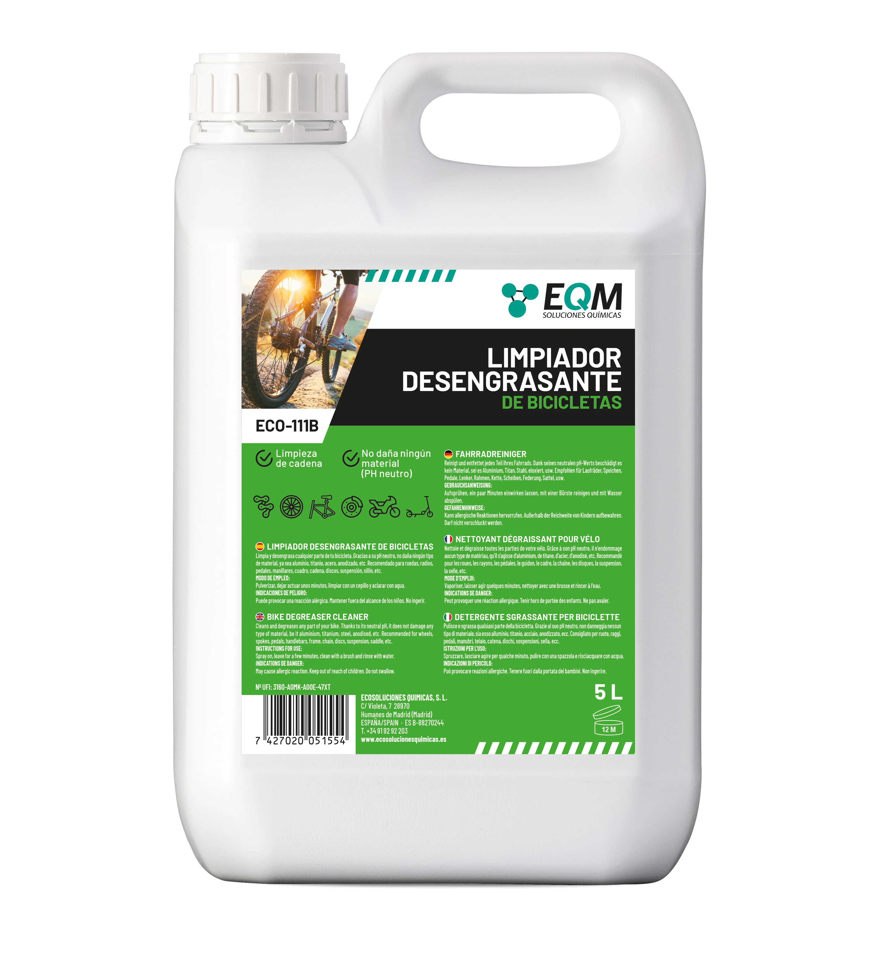 EQM - ECO-111B - Desengrasante Neutro para Bicicleta - Limpieza segura en aluminio, titanio, acero, anodizado y cadenas