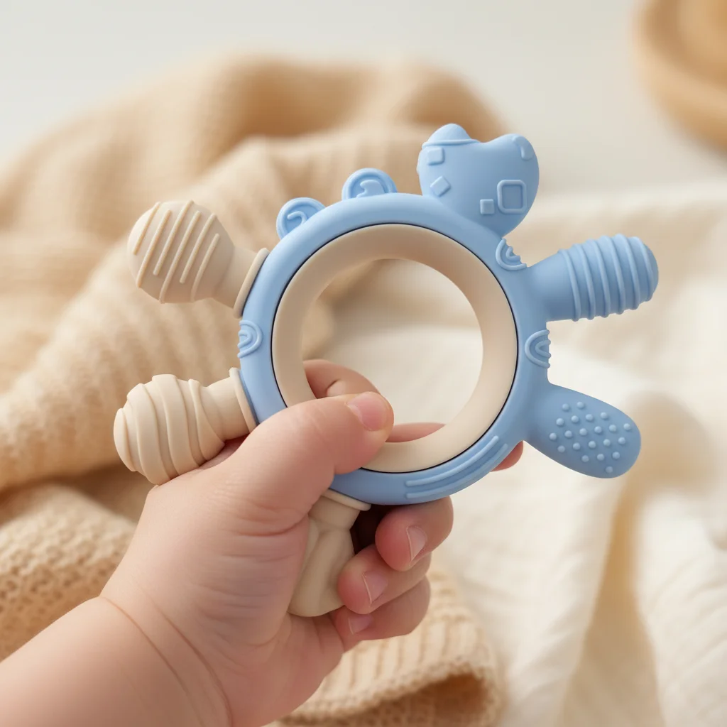 Montessori Teething Toy Food Grade Nano Silicone Wearable Crab Shape Anti-Drop Wristband BPA Free Safe Chew for Infant Toddler 0