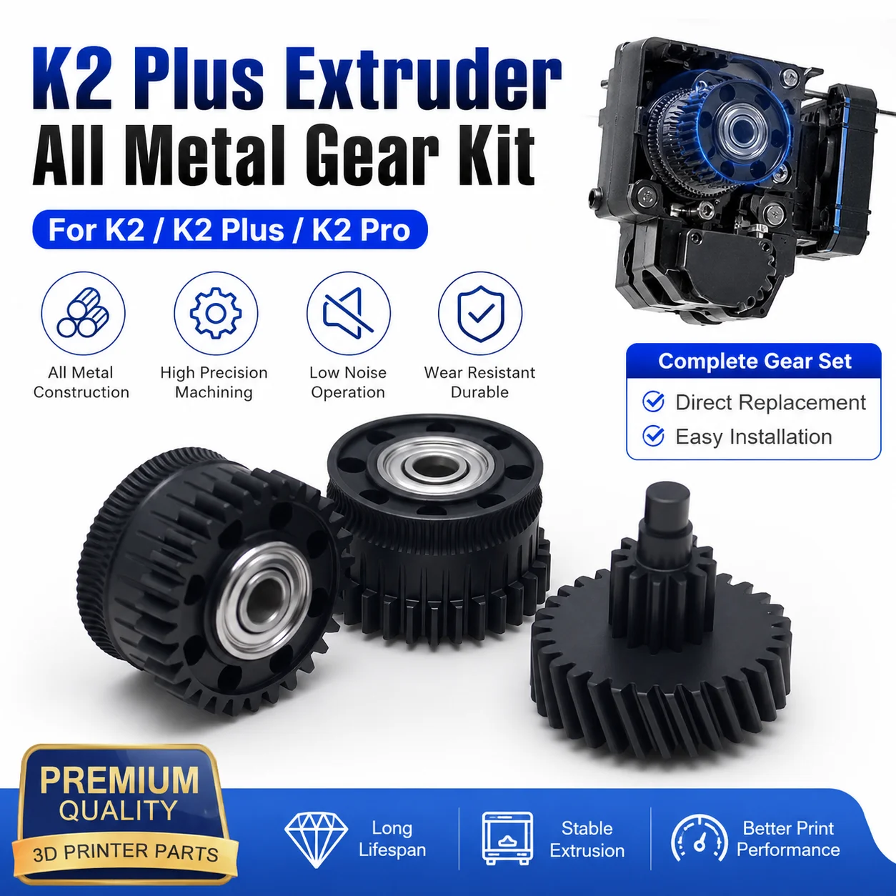 

Upgraded For CR K2 Plus Extruder Gear All Metal Full K2/K2 Pro Extrusion Gear Kit Complete For Hi Accessories 3d Printer Parts