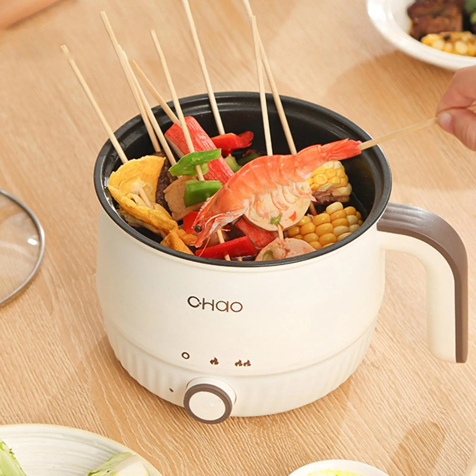 

1.8L Electric Hot Pot Portable Mini Ramen Cooker Non Stick Lazy Pot for Rice Noodles Boil Water Kitchen Cooking Supplies US Plug