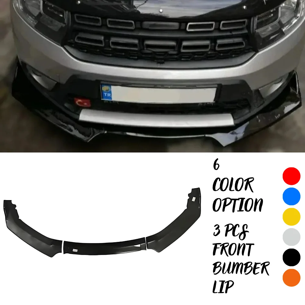 For Renault Dacia Sandero Front Bumper Lip Body Kit Car Accessories 3 Pcs Spoiler Splitter Diffuser Flap Sport Bumper Exterior