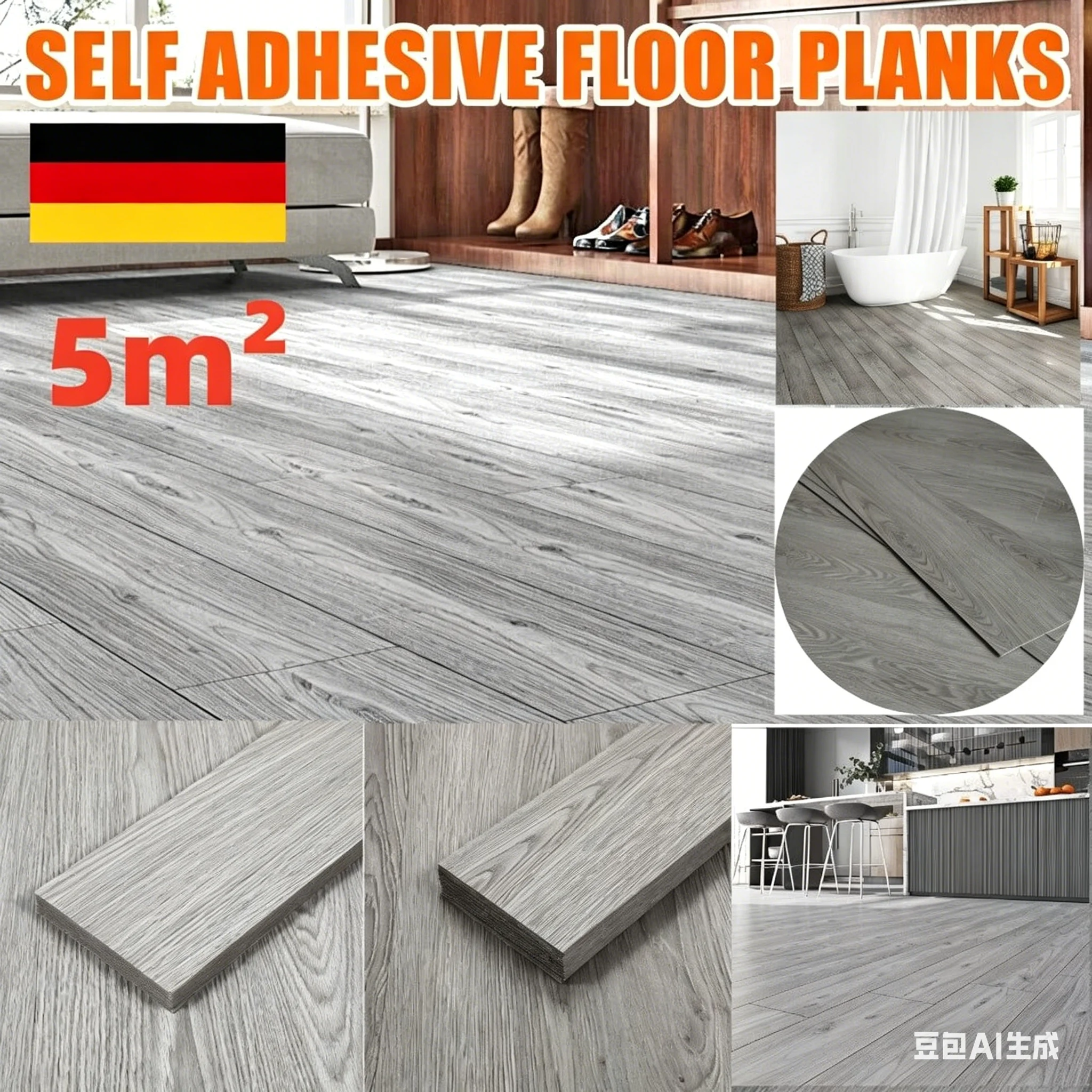 36 piezas/5,0 m² de baldosas autoadhesivas de PVC con efecto madera gris brillante para suelos, tablones de suelo para el hogar