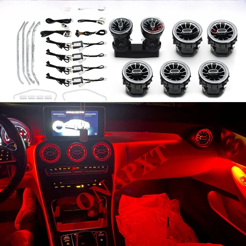 3/12/64 Kolorowe samochodowe dysze LED Atmosphere Lamp Strips dla Mercedes-Benz C/GLC class W205 X253 MB Air Vent Neon Ambient Light — zdjęcie 2