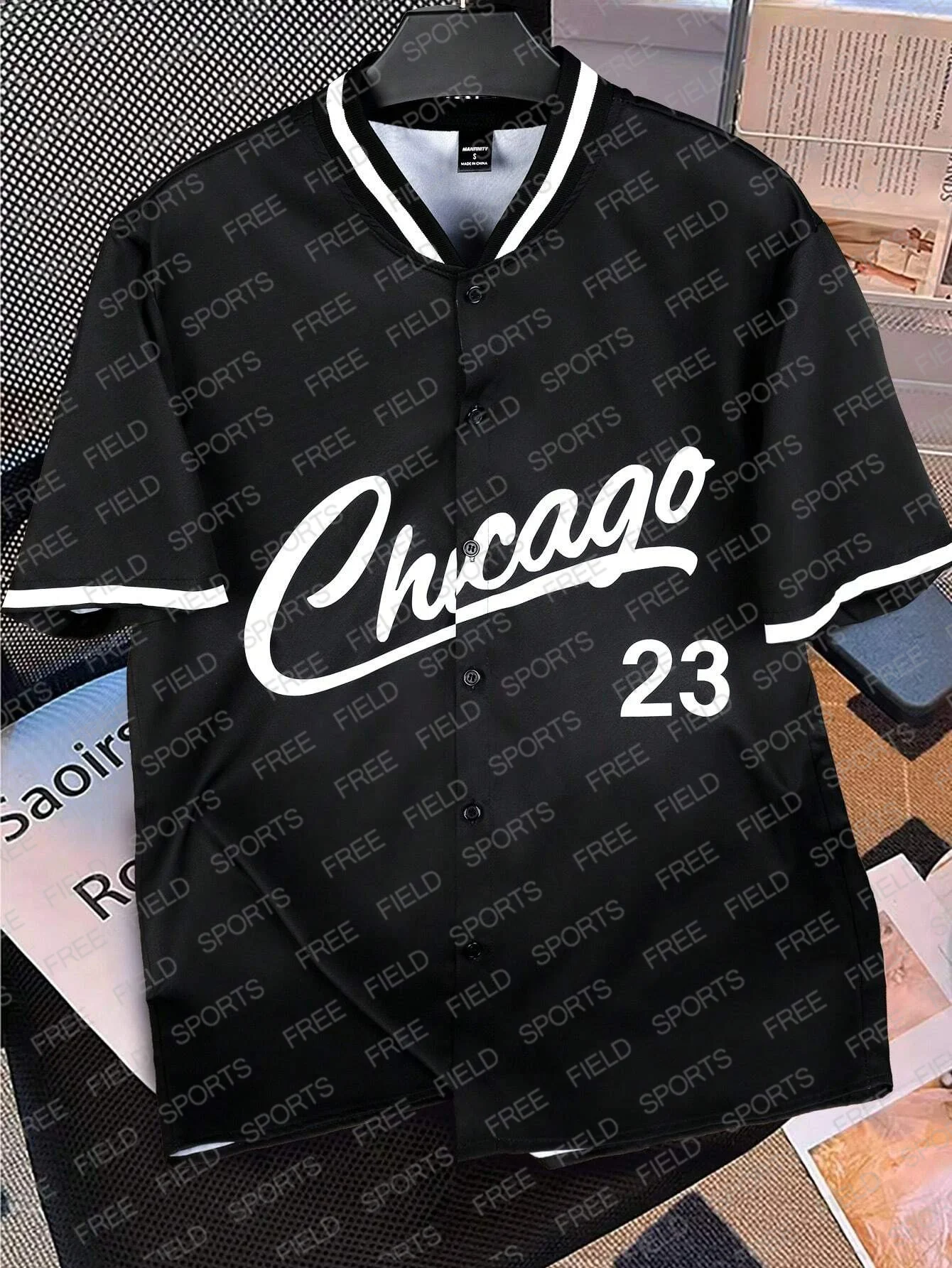 Men\'s Summer Baseball Collar Short Sleeve Casual Shirt With  Chicago Letter And Stripes 3D Printed MLB Jersey Baseball Uniform