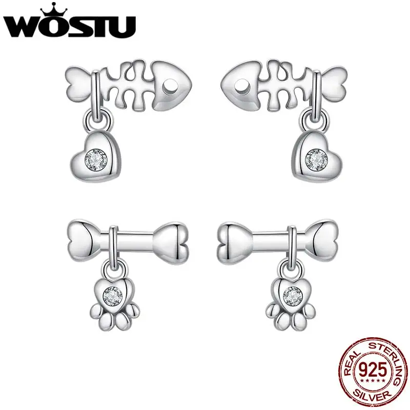 WOSTU 925 Sterling Silver  Lovely Cute Hollow Cat Stud Earrings For Women Girl Birthday Jewelry gift kitty Pet Ear Studs DIY