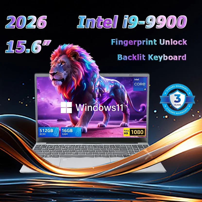 

2026 New Portable Laptops Windows 11 Pro Intel i9-9900 16GB RAM 1TB SSD Office Study Computer Fingerprint Unlock Notebook PC