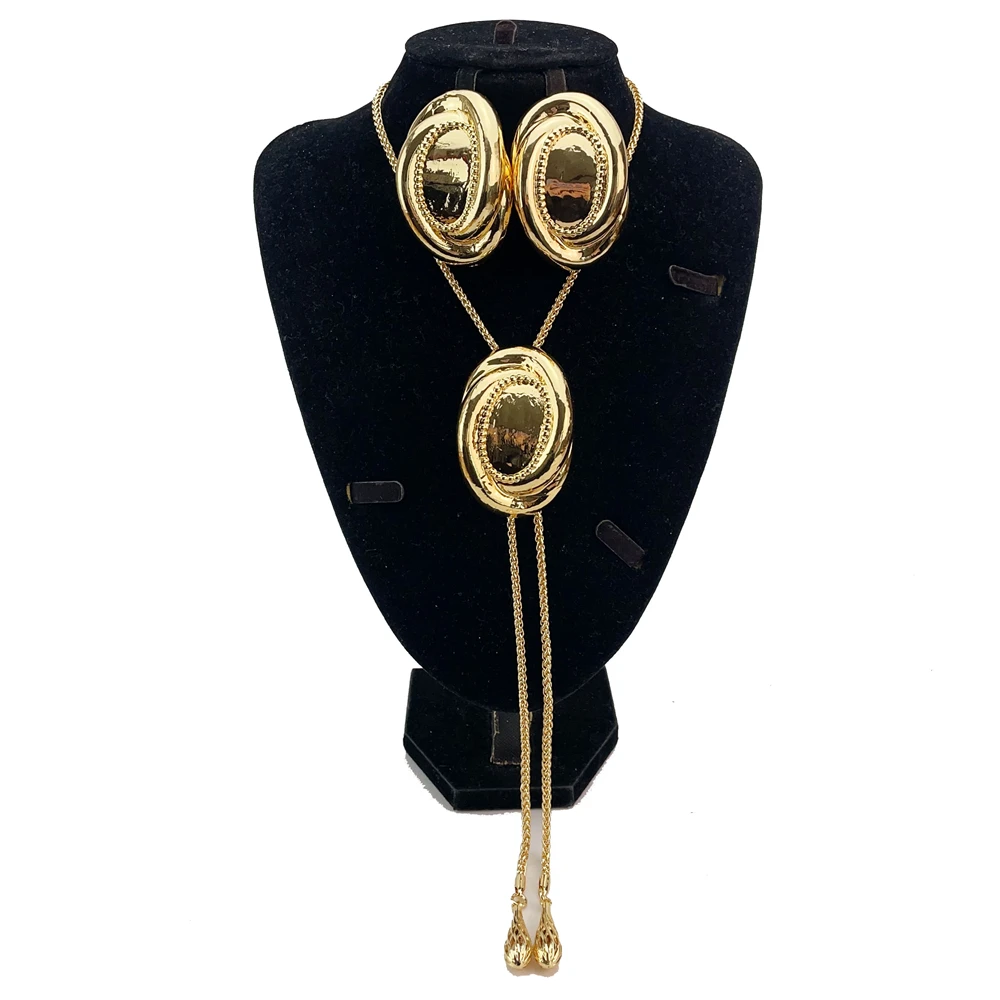 EMMA مجوهرات الزفاف الإيطالية المطلية بالذهب كبيرة طويلة سلسلة قلادة أقراط مأدبة هدية مجموعة مجوهرات الأزياء للنساء FHK21117 #6