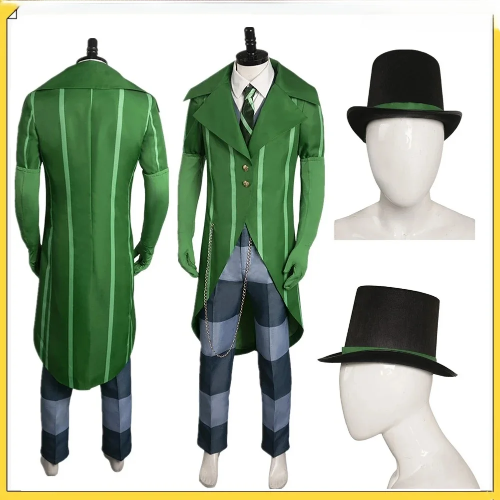Oncelerr Cosplay Kostuum Groen Pak Fantasie Film Slechte Zakenman Vermomming Cosplay Rollenspel Outfits Halloween Voor Volwassen Mannen - afbeelding 2