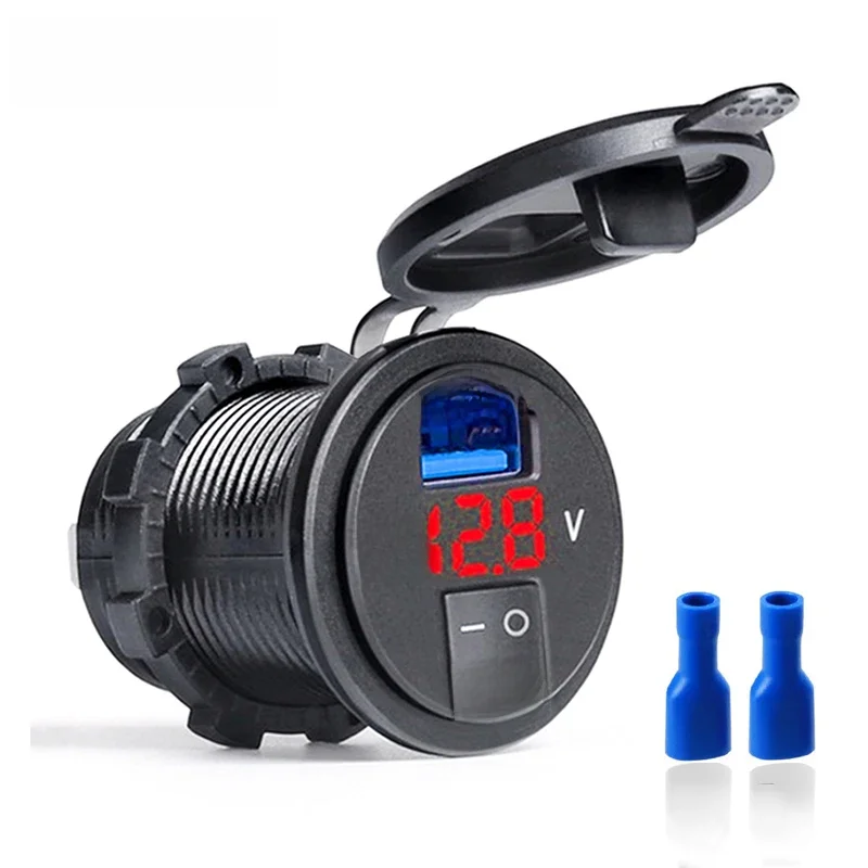 Quick Charge 3.0 USB-Autoladegerät-Buchse, Digitalanzeige, Voltmeter, USB-Ladebuchse mit EIN-AUS-Schalter für Auto, Motorrad, ATV