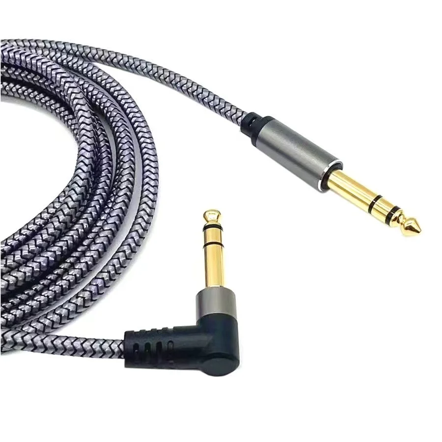 1/4 Inch TRS Instrument Cable,Right Angle 6.35mm Male Jack Stereo Audio Interconnect Cord,Compatible for Bass,Keyboard,Mixer,Amp