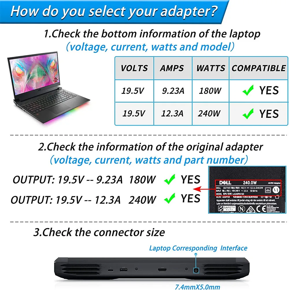 Imagem -04 - Laptop Carregador Apto para Dell Alenware M17 M15 r1 r2 r3 Precisão 7720 7710 7730 M6600 M6400 M6500 M6700 ac Power Adapter 240w