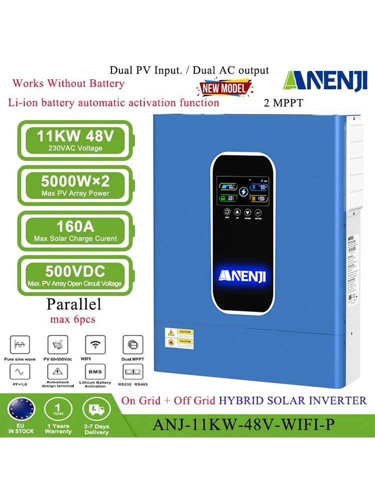 Inwerter solarny hybrydowy 11kW 48V 4.2kW 24V, równoległy, 230V, czysta sinusoida, inwerter MPPT, off-grid, ładowarka solarna MPPT 100A 160A — 2
