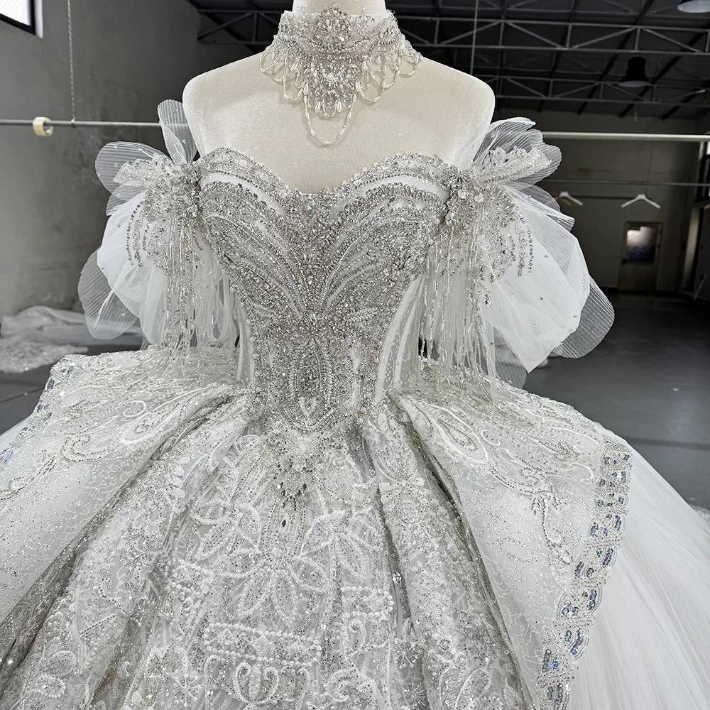 

Кружевные свадебные платья с вырезом «сердечко», открытыми плечами, короткими рукавами, бальное платье со стразами, роскошные свадебные платья 2026