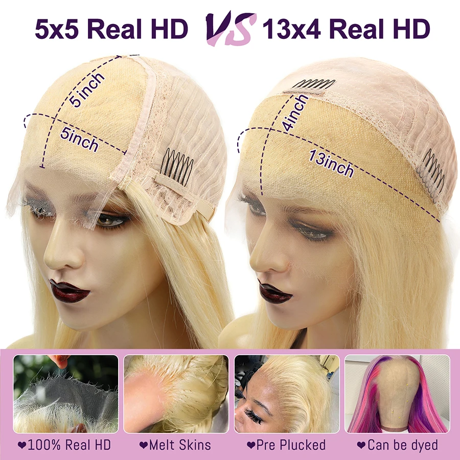 32 Zoll 250% 13x6 HD Lace Frontal Perücken, Hautähnliche Natürliche Kopfhaut, 613 Blond, Body Wave Perücke, HD Lace Closure Echthaarperücken, Kleberlos – Detail 10