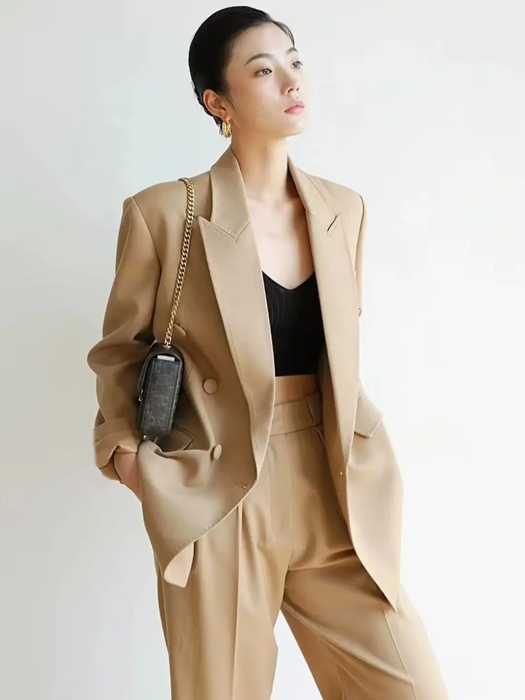 

Autumn elegant women's wool blended solid color oversize fit minimal trouser suit