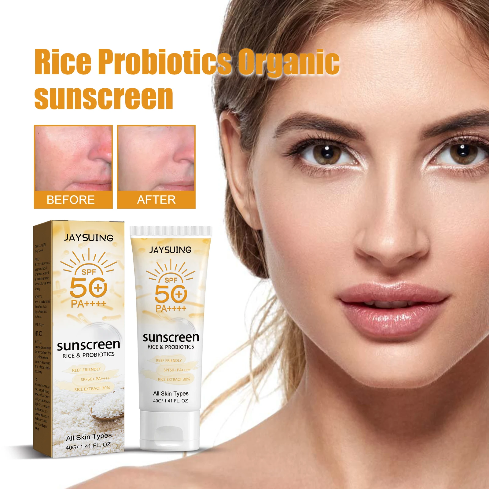 Riso e probiotici protezione solare sbiancante impermeabile idratante schiarente SPF 50 lozione solare multifunzione per viso e corpo