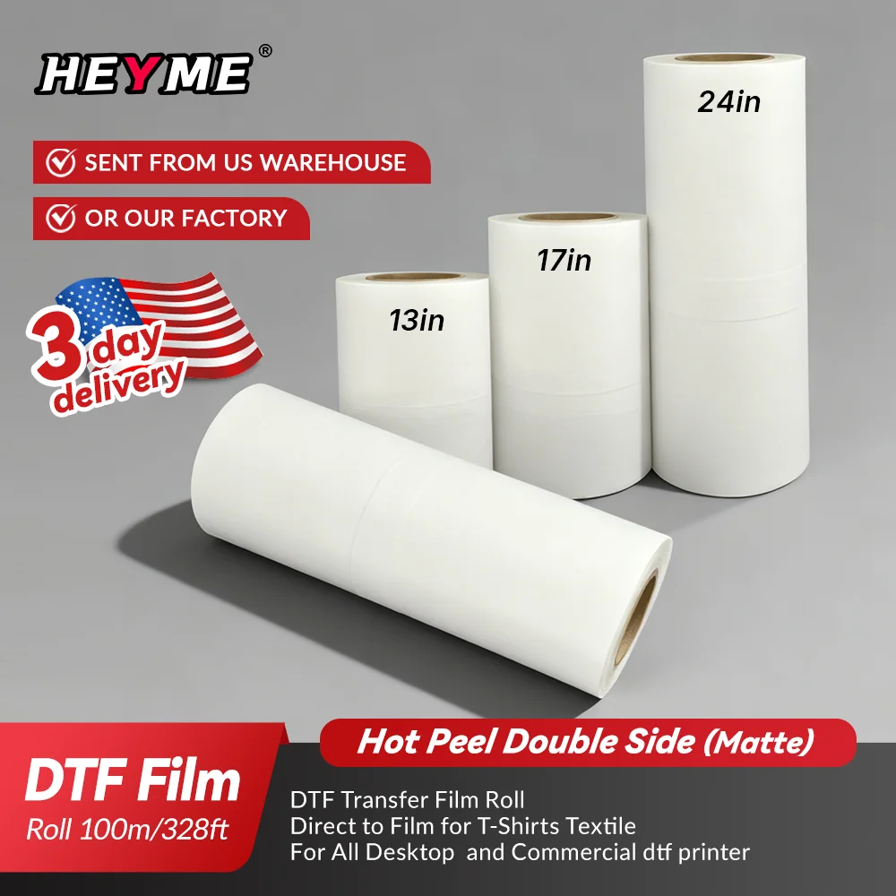 DTF Transfer Film Roll Double Sided Matte Heat Transfer Paper Hot & Cold Peel PET Film Direct to Film for T-Shirts Textile