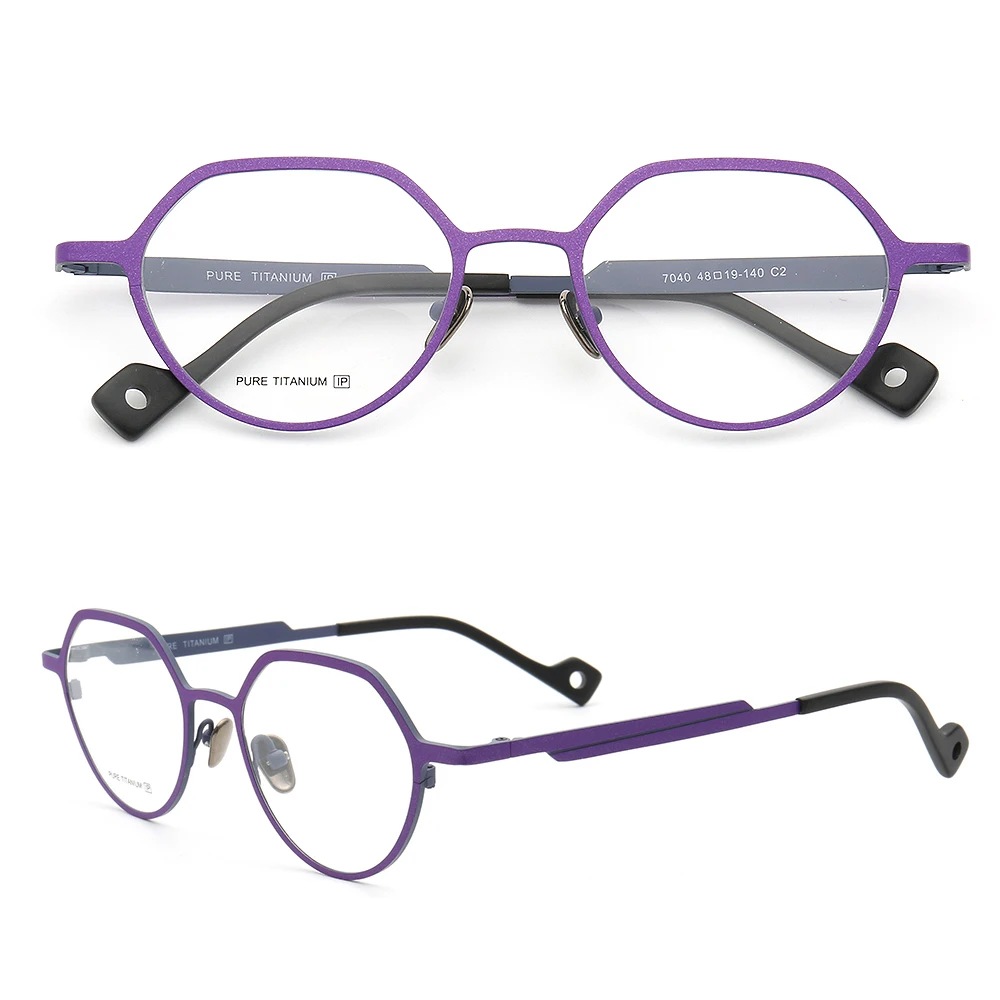 Pure Titanium Women Geometric Optical Eyewear Men Eyeglass Frame Fashionable Diamond Shield Shaped Rx Glasses Frames Pink Purple