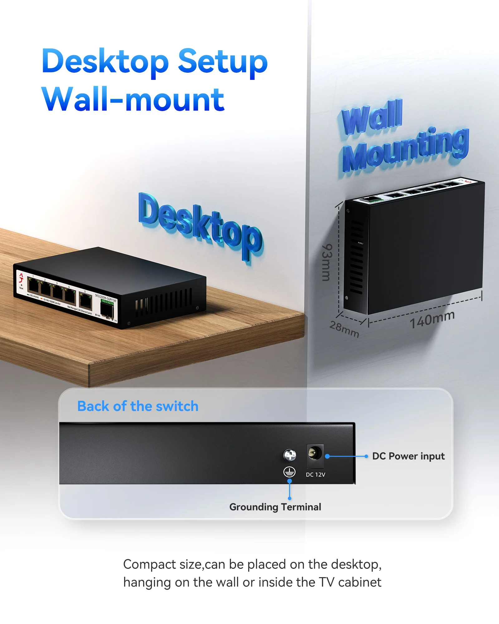 XikeStor 5-Port 2.5G Managed Switch, 10G SFP+, LACP/VLAN/QoS/STP/IGMP, Metal, 2.5Gb Ethernet Splitter, Desktop/Wall-Mount, Homel