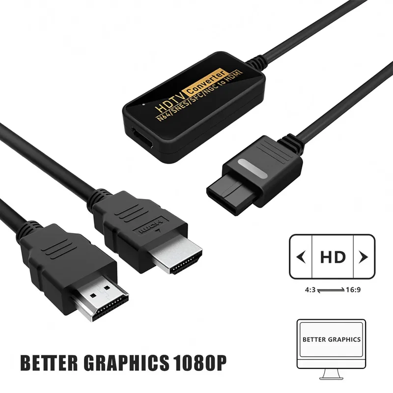 Adaptor konverter HDMI untuk HDMI, 1080P NGC/SNES/N64 ke HDMI, kabel HDMI untuk Nintend 64 SNES konsol Game Cube pasang dan Mainkan pemulihan layar Game