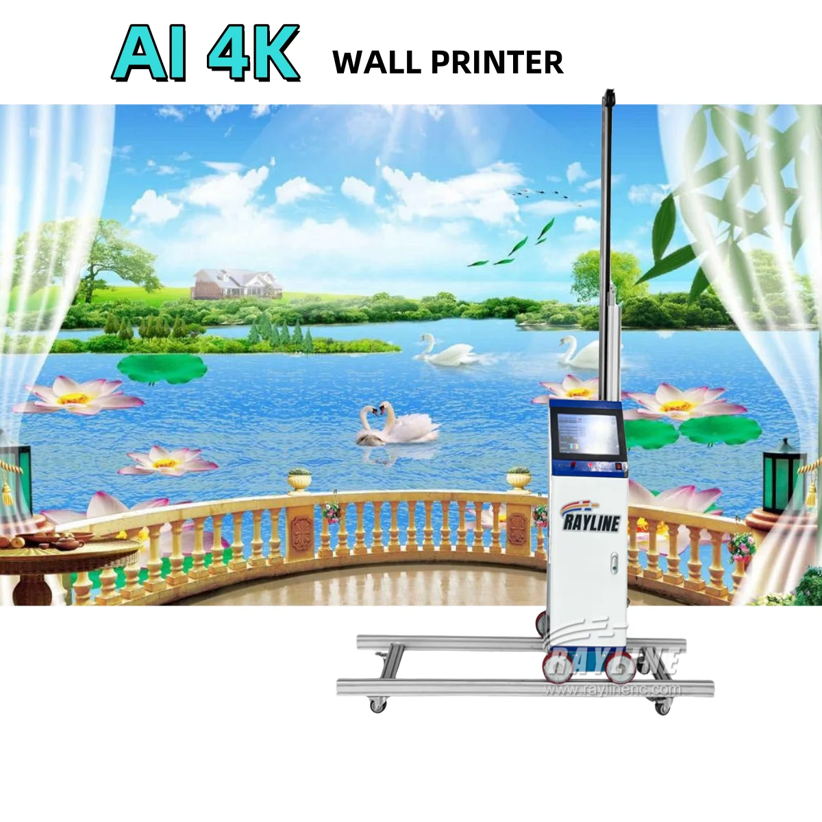 Hot Sale AI 4K HD Wall Printer Robot Automatic 3D 5D Smart Vertical Unlimited Mural Wall Printing Machine Phone Remote Control