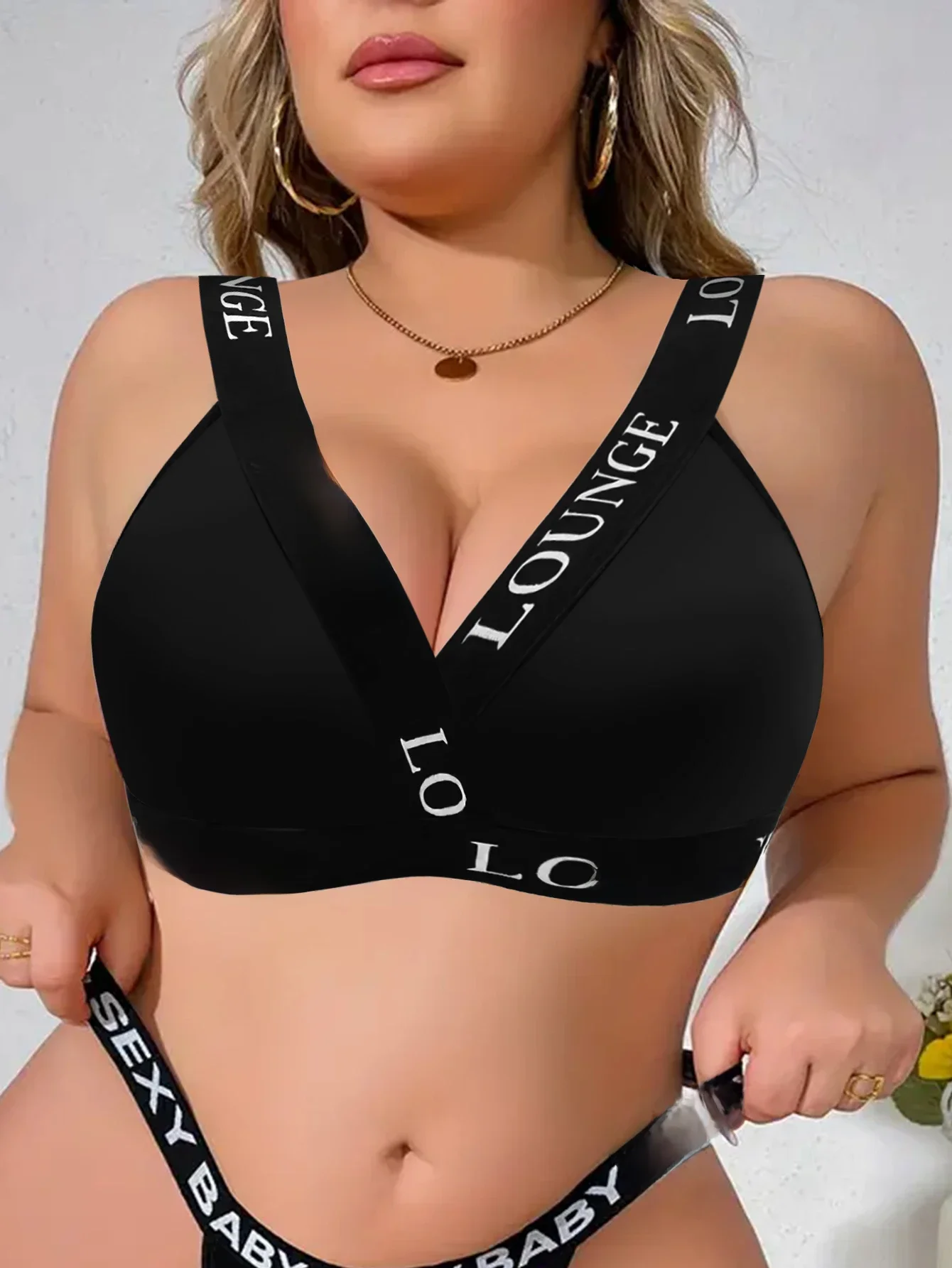 Femmes noir confortable Non rembourré ceinture lettre impression sport Style grande taille soutien-gorge XL XXL