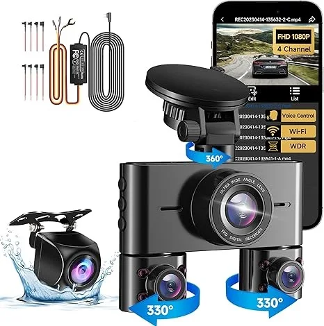 HUPEJOS 360°V7-4CH Dash Cam Front and Rear Inside FHD1080Px4 Built-in Wi-Fi WDR Night Vision Voice Control 24H Parking Mode image 3