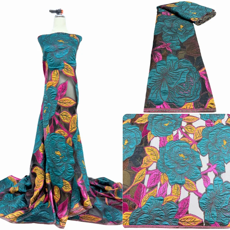 ジャカードブロケード生地高級アフリカ花刺繍ウェディングドレス - Embroidery Ai のレビューと価格