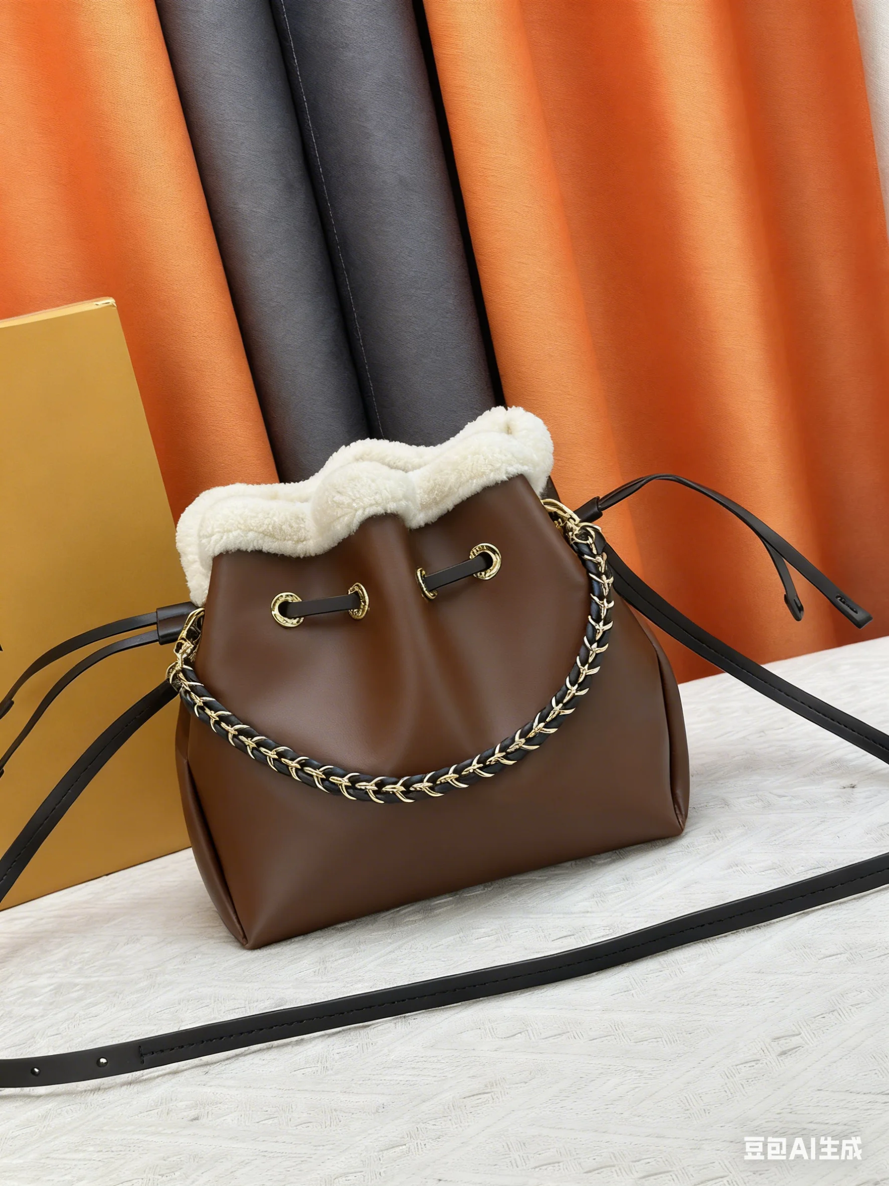 

2025 New Fashionable and Double Handle and Single Zippers Double Shoulder Straps Large Capacity Fur bag