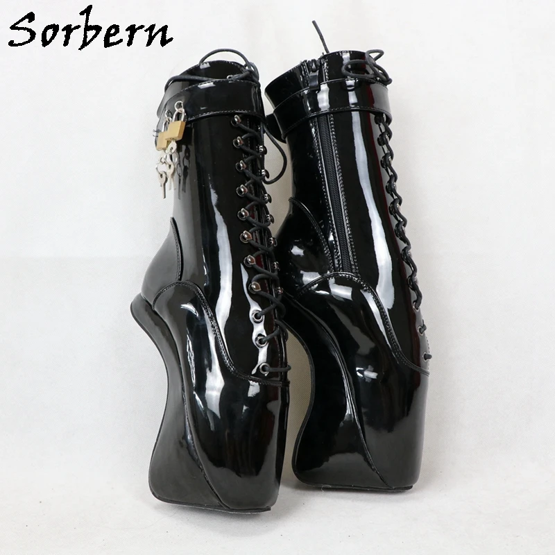 Sorbern Lockable Ankle Boots Unisex No Heels Ballet Heelless Fetish Drag Queens Shoes Bdsm Booties With Locks Key Custom Color