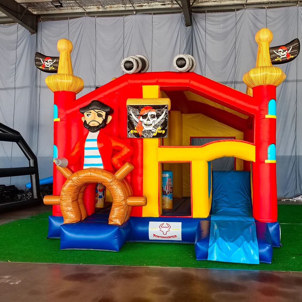 Château gonflable à rebond sur le thème des pirates, maison de saut pour enfants avec toboggan, grande zone de saut, maison de rebond pour location de fête, Evet